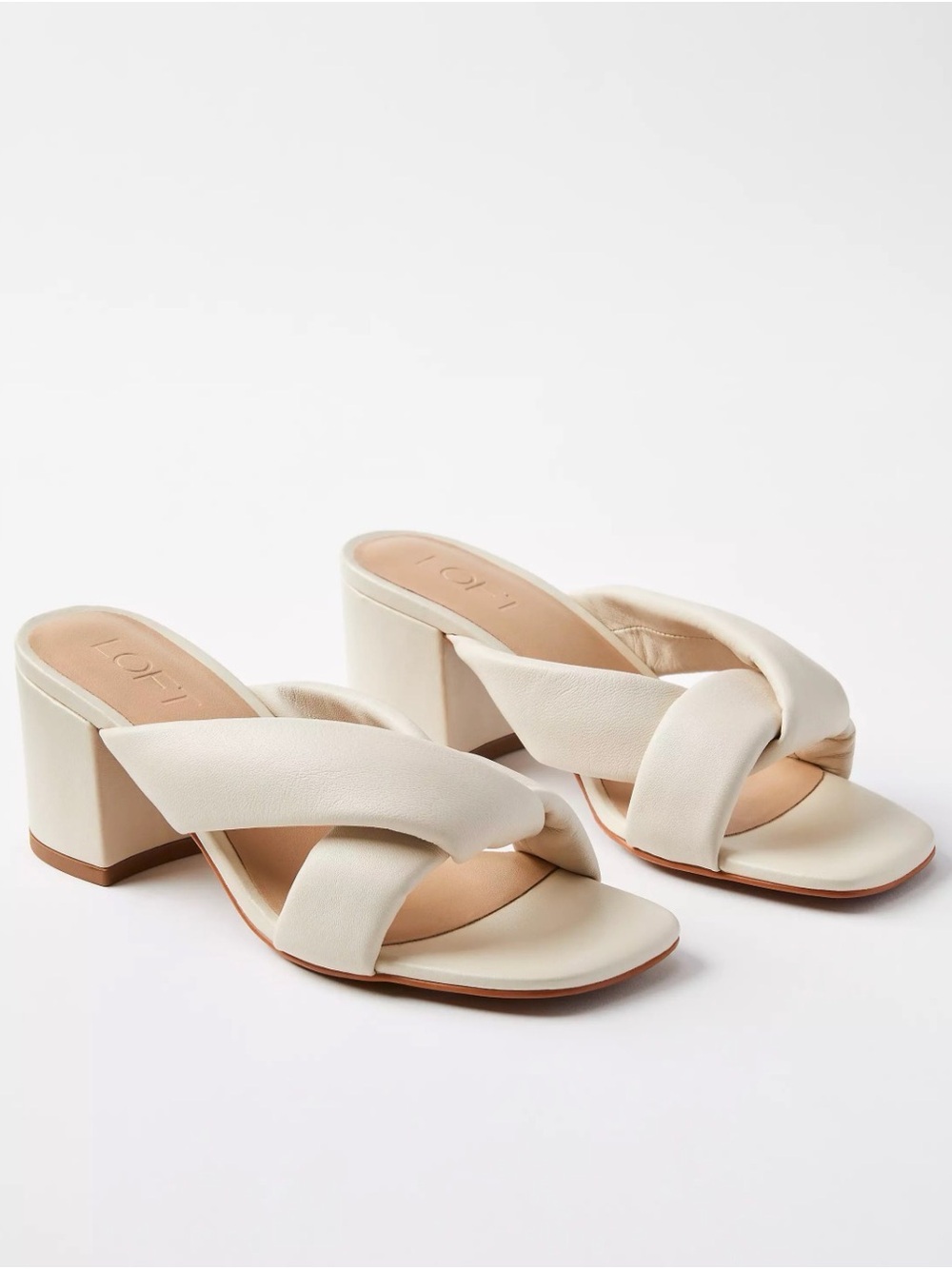 LOFT Cream Twisted Strap Block Heel Mules